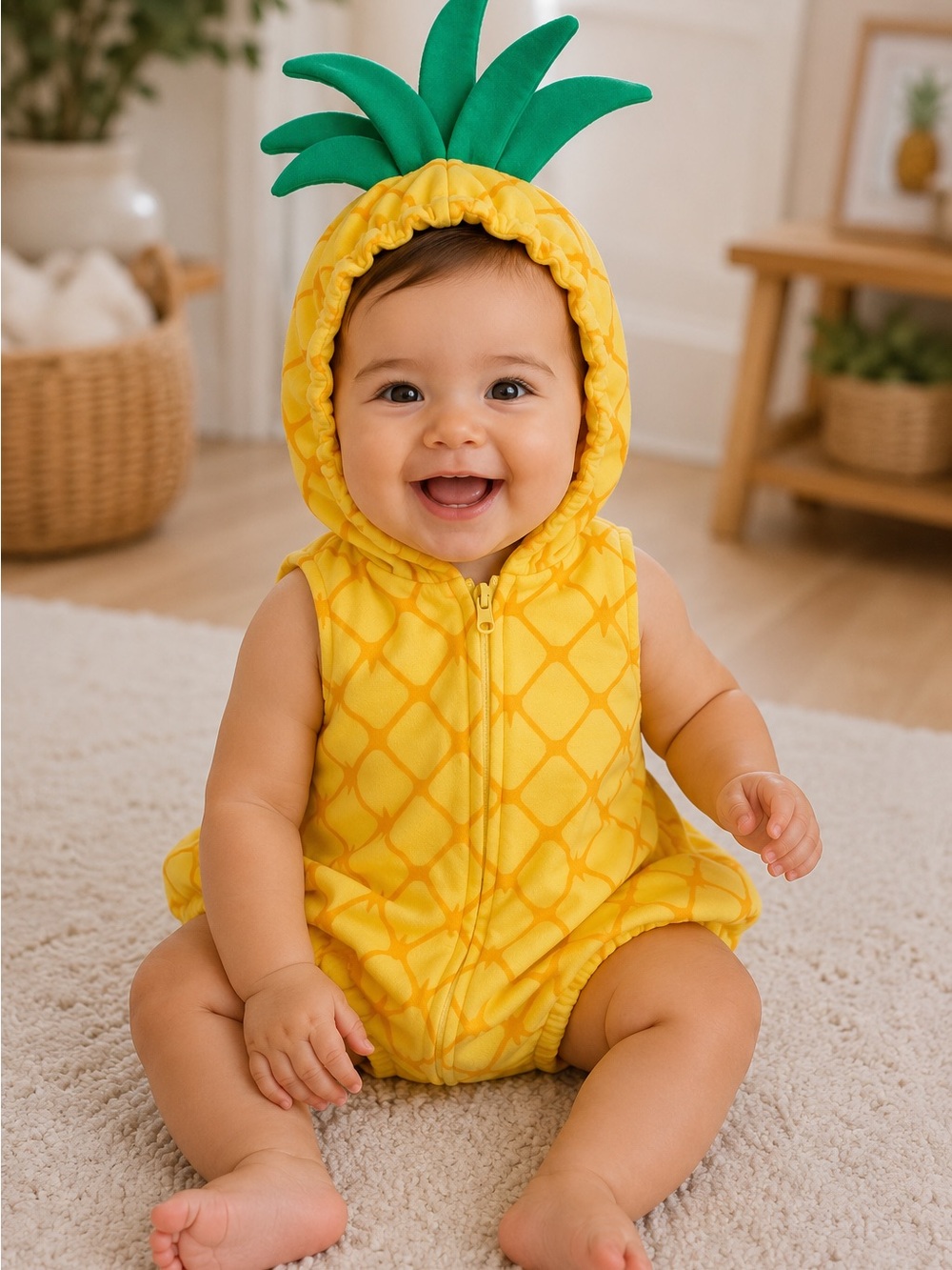 Sweet Dreams Yellow Pineapple Hoodie with Green Leaf Top